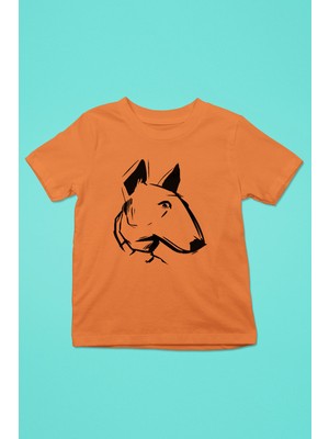 Darkhane Çizim Bull Teriyer -Baskılı Unisex Turuncu Çocuk Tişört - T-Shirt CT005