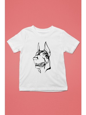 Darkhane Sadık Dost Doberman -Baskılı Unisex Beyaz Çocuk Tişört - T-Shirt CT007