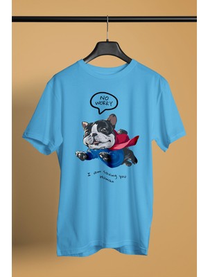Darkhane Süper Bulldog -Baskılı Unisex Turkuaz Tişört - T-Shirt UT003
