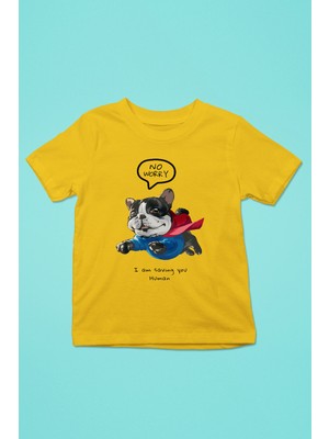 Darkhane Süper Bulldog -Baskılı Unisex Sarı Çocuk Tişört - T-Shirt CT004