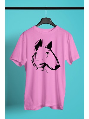 Darkhane Çizim Bull Teriyer -Baskılı Unisex Pembe Tişört - T-Shirt UT002