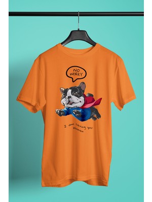 Darkhane Süper Bulldog -Baskılı Unisex Turuncu Tişört - T-Shirt UT005