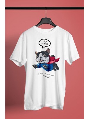 Darkhane Süper Bulldog -Baskılı Unisex Beyaz Tişört - T-Shirt UT007