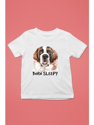 Darkhane Uyumak Için Doğmuş Saint Bernard -Baskılı Unisex Beyaz Çocuk Tişört - T-Shirt CT007