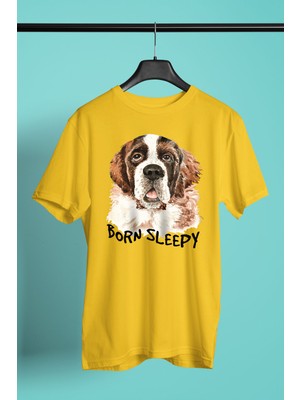 Darkhane Uyumak Için Doğmuş Saint Bernard -Baskılı Unisex Sarı Tişört - T-Shirt UT004