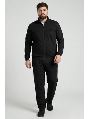 Tommy Life Siyah Dik Yaka Battal Büyük Beden Erkek Eşofman Takım - 85176