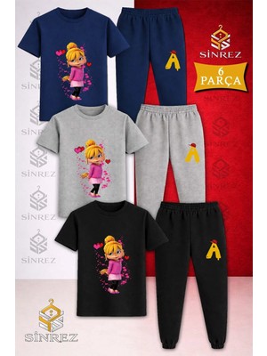 Çocuk Alvın Sıncap Kız Teklı Baskılı 3lü Tişort Eşofman Takımı