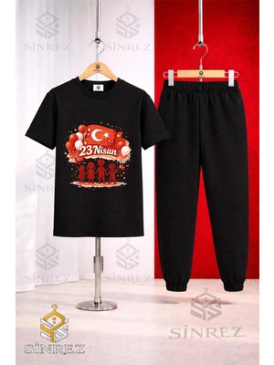 Çocuk Cocuklar Golge El Ele 23 Nısan Baskılı Tişort Eşofman Takımı
