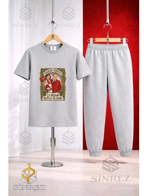 Çocuk Ata Kız Cerceve 23 Nısan Baskılı Tişort Eşofman Takımı