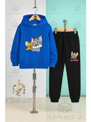 Çocuk Unısex Tom ve Jerry Eller Cenede Kapşonlu Eşofman Takımı