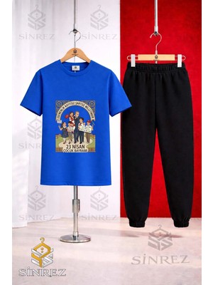 Çocuk Ata Cocuklar Cerceve 23 Nısan Baskılı Tişort Eşofman Takımı