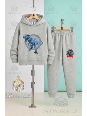 Çocuk Unısex Dınazor Mavı Daıre Icınde Kapşonlu Eşofman Takımı