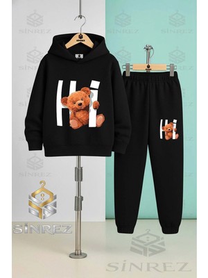 Çocuk Unısex Hı Ayıcık Yazı Icınde Kapşonlu Eşofman Takımı