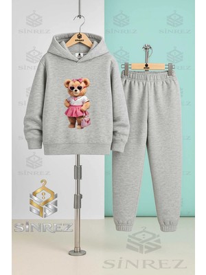 Çocuk Unısex Ayıcık Pembe Etek Canta Kapşonlu Eşofman Takımı