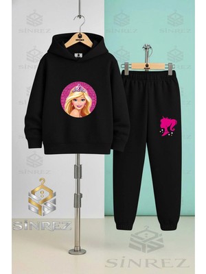 Çocuk Unısex Barbıa Daıre Icınde Taclı Kapşonlu Eşofman Takımı