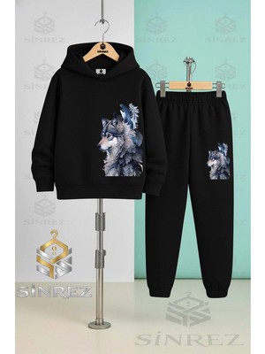 Çocuk Unısex Kurt Grı Yanda Kapşonlu Eşofman Takımı