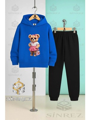 Çocuk Unısex Ayıcık Pembe Etek Canta Kapşonlu Eşofman Takımı