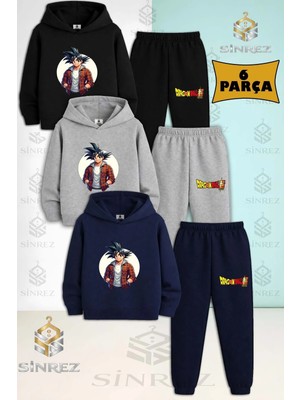 Çocuk Unısex Goku Beyaz Daıre Gomleklı 3'lü Kapşonlu Eşofman Takımı