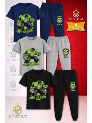 Çocuk Hulk El Sıkan Yesıl Tuval Baskılı 3lü Tişort Eşofman Takımı