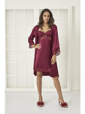 Pierre Cardin Bordo 2li Balensiz Kaplı Gecelik Sabahlık 4075