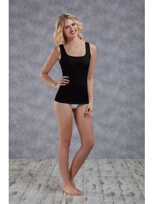 Doreanse Siyah Kadın Modal Geniş Yaka Kaplı Kalın Askılı Atlet 9399