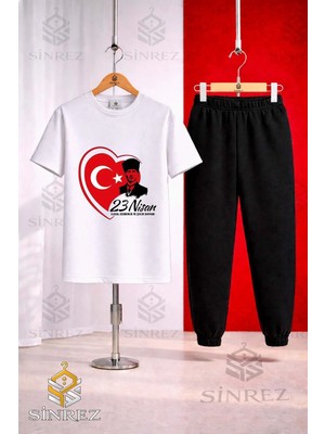 Çocuk Ata Kalp 23 Nısan Baskılı Tişort Eşofman Takımı