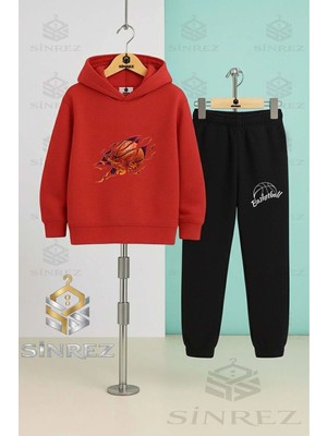 Çocuk Unısex Alevlı Basket Topu Kapşonlu Eşofman Takımı