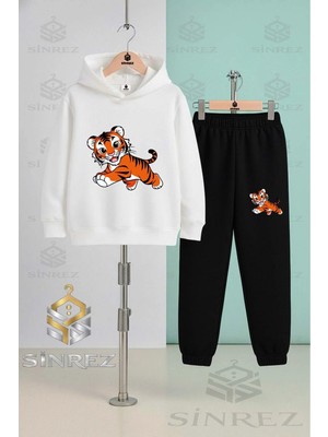 Çocuk Unısex Kaplan Cızım Sevımlı Kapşonlu Eşofman Takımı
