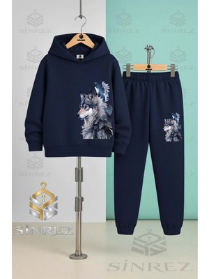 Çocuk Unısex Kurt Grı Yanda Kapşonlu Eşofman Takımı