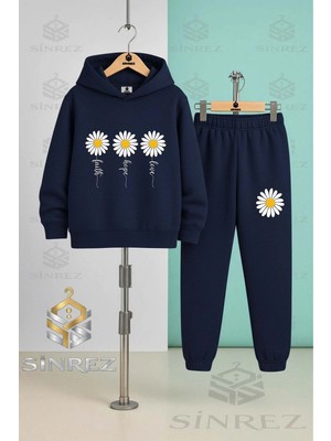 Çocuk Unısex Papatya 3lu Yazıl Kapşonlu Eşofman Takımı