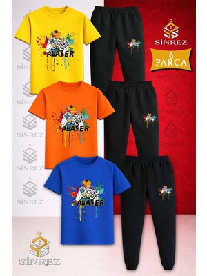 Çocuk Game On Player Renklı Baskılı 3lü Tişort Eşofman Takımı