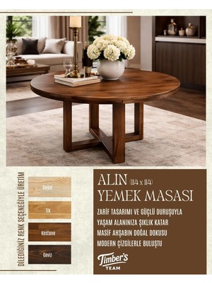 Timber's Team Moonty Masif Ahşap Yemek Masası 114X114