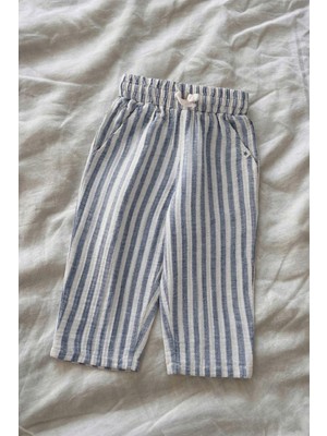 Cigit Müslin Pantolon 1-10 Yaş Mavi Kalın Çizgili