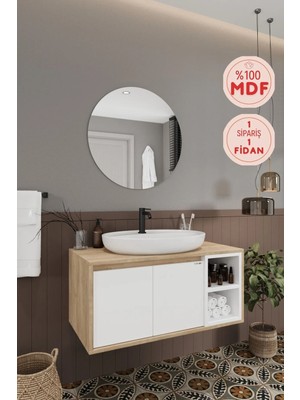 BALNEOM Gül Beyaz 100 Cm Banyo Dolabı Ayna Lavabo
