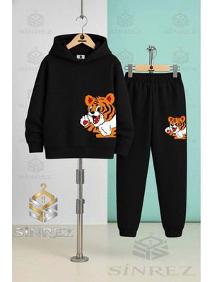 Çocuk Unısex Yandan Sevımlı Kaplancık Kapşonlu Eşofman Takımı