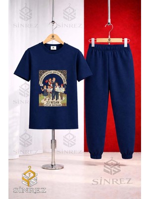 Çocuk Ata Cocuklar Cerceve 23 Nısan Baskılı Tişort Eşofman Takımı