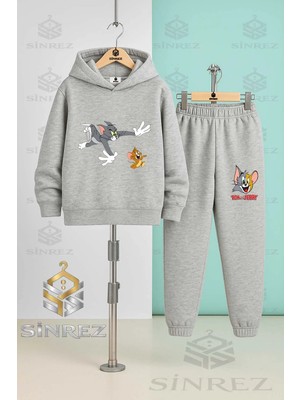 Çocuk Unısex Tom Jery Kovalamaca Kapşonlu Eşofman Takımı