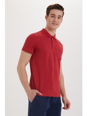 Lee Cooper Twins Erkek %100 Pamuk Polo Yaka T-Shirt Kırmızı