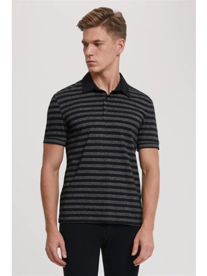 Lee Cooper Rocco Erkek Polo Yaka T-Shirt Siyah Çizgili