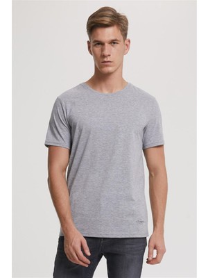 Lee Cooper Kaleb Erkek %100 Pamuk Bisiklet Yaka T-Shirt Gri Melanj