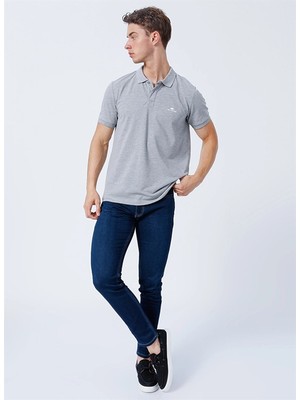 Lee Cooper Big Twins Erkek %100 Pamuk Polo Yaka T-Shirt Gri Melanj