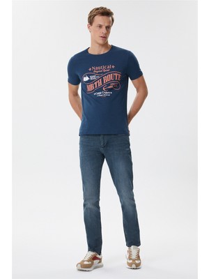 Lee Cooper Merlin Erkek %100 Pamuk Bisiklet Yaka T-Shirt Açık Lacivert