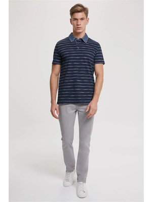 Lee Cooper Matty Erkek Denim Yaka Çizgili T-Shirt Lacivert