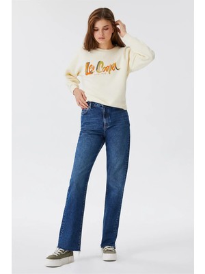 Lee Cooper Kelly Yüksek Bel Normal Kesim Düz Paça %100 Pamuk Mavi Kadın Jean Pantolon