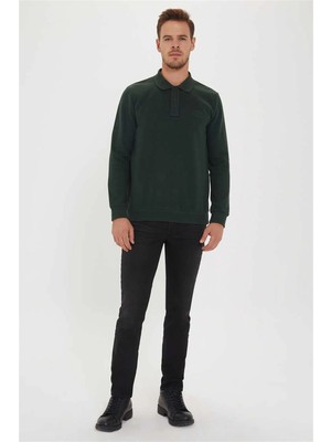 Lee Cooper Newblend Erkek Polo Yaka Sweatshirt Koyu Yeşil
