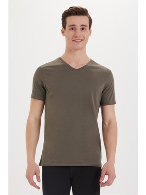 Lee Cooper Kaleb Erkek %100 Pamuk V Yaka T-Shirt Haki