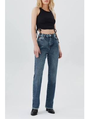 Lee Cooper Kelly Yüksek Bel Normal Kesim Düz Paça %100 Pamuk Mavi Kadın Jean Pantolon