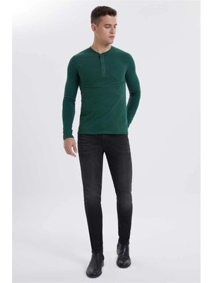 Lee Cooper Faris Erkek %100 Pamuk Bisiklet Yaka Patli Sweatshirt Koyu Yeşil