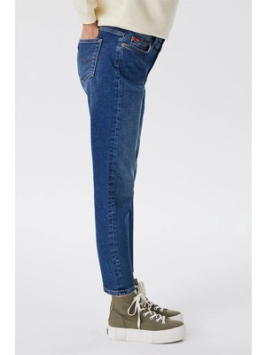 Lee Cooper Funny Yüksek Bel Normal Kesim Düz Paça Mavi Kadın Jean Pantolon