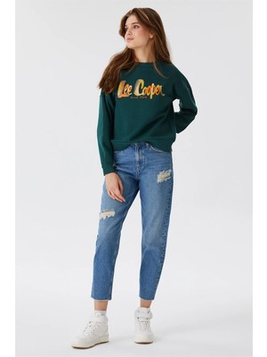 Lee Cooper Marlyn Yüksek Bel Rahat Kesim Daralan Paça %100 Pamuk Mavi Kadın Jean Pantolon